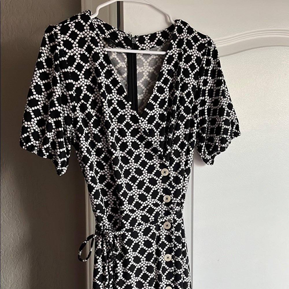Talbots Black and White Wrap Midi Dress